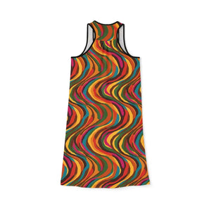 Tank Top - Wavy Retro Swirl Racerback Dress - 70s Print Flow - Dipaliz