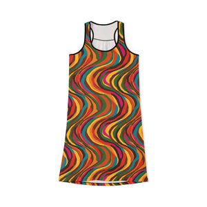 Tank Top - Wavy Retro Swirl Racerback Dress - 70s Print Flow - Dipaliz