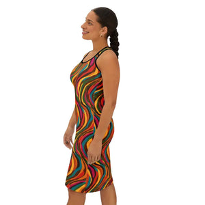 Tank Top - Wavy Retro Swirl Racerback Dress - 70s Print Flow - Dipaliz