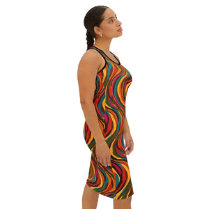 Tank Top - Wavy Retro Swirl Racerback Dress - 70s Print Flow - Dipaliz