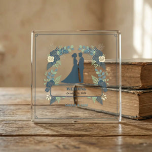 Wedding Keepsake Plaque, Custom Couple Statue Design with Names & Date - 5’’ x / Transparent - Home Decor