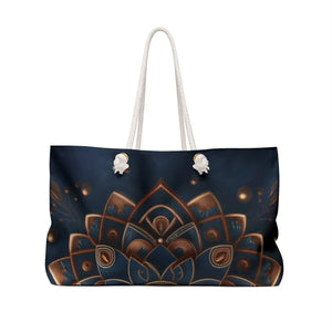 Chic Navy Blue Weekender Bag - Gold Mandal Pattern - Dipaliz - Luggage & Bags