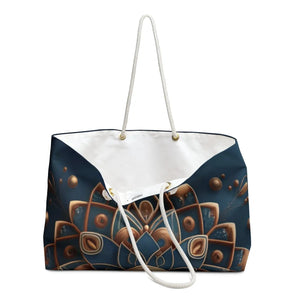 Chic Navy Blue Weekender Bag - Gold Mandal Pattern - Dipaliz - Luggage & Bags