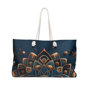 Chic Navy Blue Weekender Bag - Gold Mandal Pattern - Dipaliz - Luggage & Bags