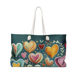 Bags - Colorful Hearts Weekender Bag Playful Polyester Tote - Dipaliz 24’’ × 13’’