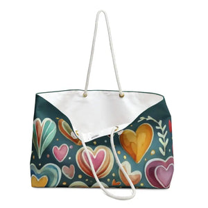 Bags - Colorful Hearts Weekender Bag Playful Polyester Tote - Dipaliz 24’’ × 13’’