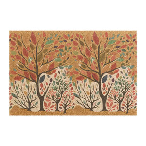 Colorful Leaves Autumn Coir Doormat with Wild Flowers - Dipaliz - 24’’ x 16’’ - Door Mats