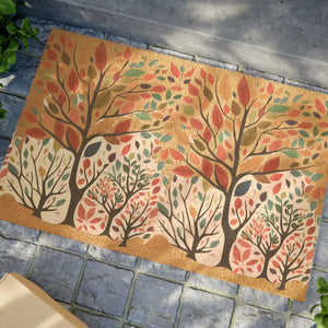 Colorful Leaves Autumn Coir Doormat with Wild Flowers - Dipaliz - 24’’ x 16’’ - Door Mats