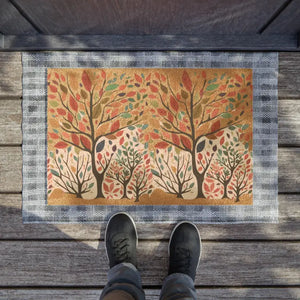 Colorful Leaves Autumn Coir Doormat with Wild Flowers - Dipaliz - 24’’ x 16’’ - Door Mats