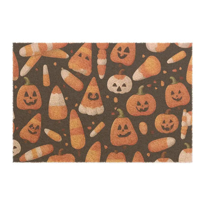 Festive Coir Coconut Fiber Doormat: Candy Corn & Pumpkins Design - 24’’ x 16’’ Home Decor