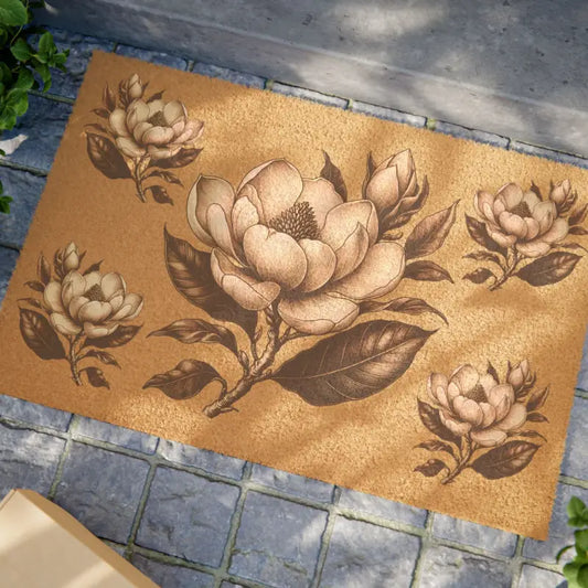 Welcome Home with Tufted Coir Large Magnolia Doormat - 24’’ x 16’’ Decor