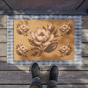 Large Magnolia Tufted Coir Doormat - Elegant Durable Entry - Dipaliz - 24’’ x 16’’ - Door Mats