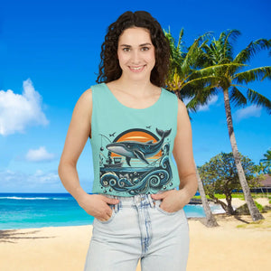 Bold Whale Sunset Tank Top - Ocean Vibes Cotton - Dipaliz - Tops
