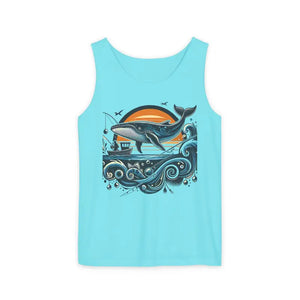 Bold Whale Sunset Tank Top - Ocean Vibes Beach Style - Dipaliz - Lagoon Blue / Xs - Tops