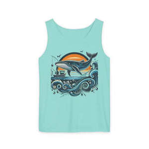 Bold Whale Sunset Tank Top - Ocean Vibes Beach Style - Dipaliz - Chalky Mint / Xs - Tops