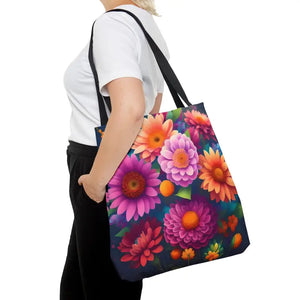 Aop Tote Bag Colorful Flowers Vibrant Happy Design Dipaliz - Large - Shopping Totes