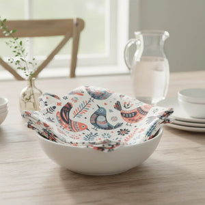 Whimsical Bird Napkins – Floral Polyester 4-set - Dipaliz - Cloth