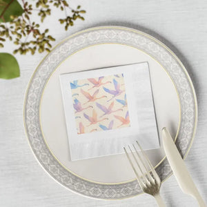 Premium Elegant Dining Napkins - Whimsical Bird Design - Dipaliz - 4.8’’ x / White / 100 Pcs - Paper