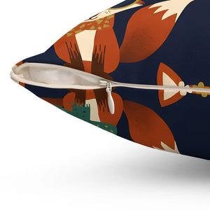 Whimsical Fox Pattern Throw Pillow, Cute Woodland Decorative Cushion - Pillows