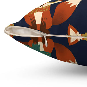 Whimsical Fox Pattern Throw Pillow, Cute Woodland Decorative Cushion - Pillows