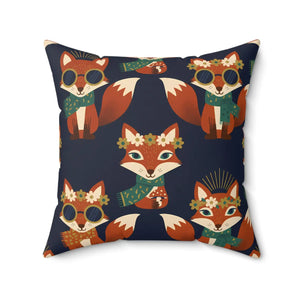 Whimsical Fox Pattern Throw Pillow, Cute Woodland Decorative Cushion - Pillows