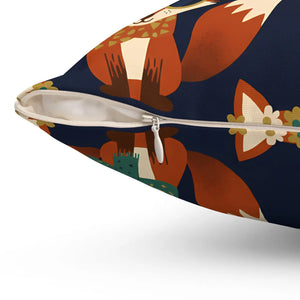 Whimsical Fox Pattern Throw Pillow, Cute Woodland Decorative Cushion - Pillows