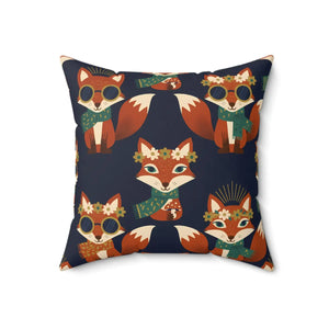 Whimsical Fox Pattern Throw Pillow, Cute Woodland Decorative Cushion - Pillows