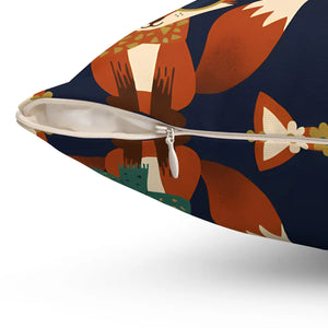 Whimsical Fox Pattern Throw Pillow, Cute Woodland Decorative Cushion - Pillows