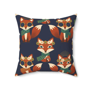 Whimsical Fox Pattern Throw Pillow, Cute Woodland Decorative Cushion - Pillows