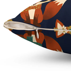 Whimsical Fox Pattern Throw Pillow, Cute Woodland Decorative Cushion - Pillows