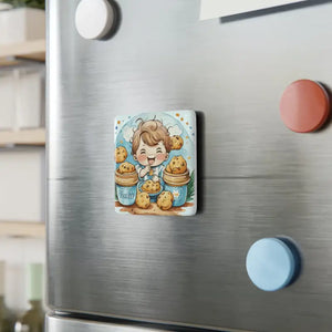 Porcelain Magnet - Kid Eating Cookies Whimsical Decor - Dipaliz - White / 2’’ x / Square