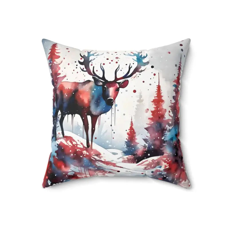 Whimsical Rudolf Reindeer Spun Polyester Square Pillow - 18’’ × Home Decor