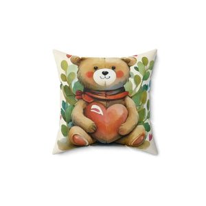 Teddy Bear Spun Heart Polyester Square Pillow - Cozy Home Decor - Dipaliz - 14’’ × - Throw Pillows