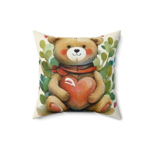 Teddy Bear Spun Heart Polyester Square Pillow - Cozy Home Decor - Dipaliz - 16’’ × - Throw Pillows
