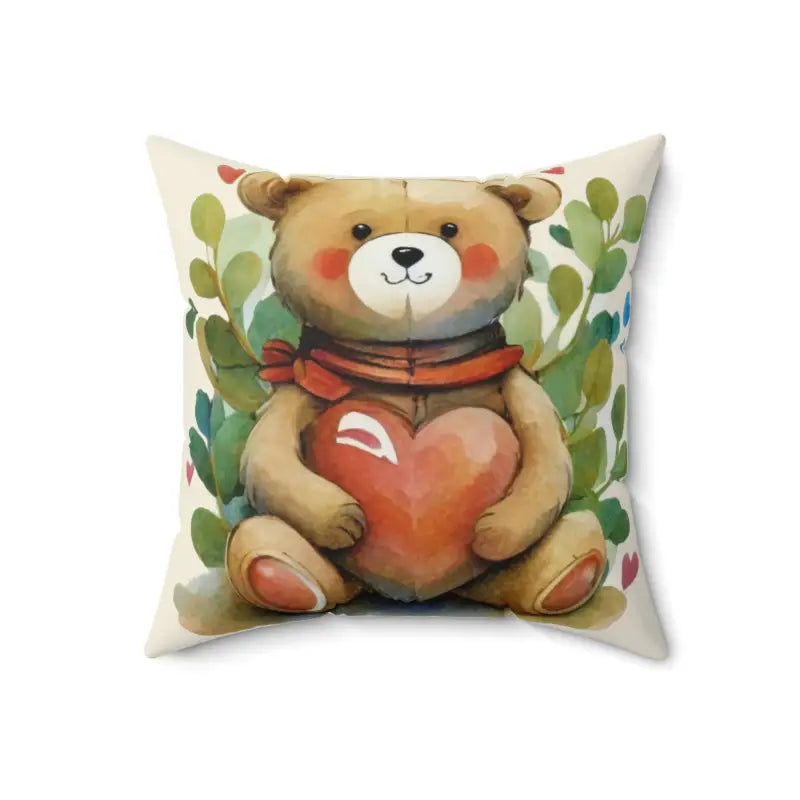 Cozy Teddy Bear Heart Polyester Square Pillow for any Room - 18’’ × Home Decor