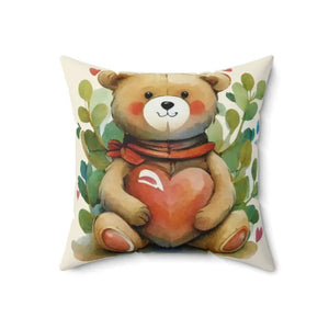 Teddy Bear Spun Heart Polyester Square Pillow - Cozy Home Decor - Dipaliz - 18’’ × - Throw Pillows
