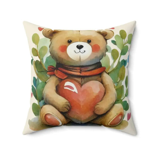 Cozy Teddy Bear Heart Polyester Square Pillow for any Room - 20’’ × Home Decor