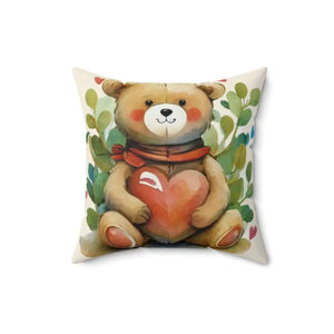 Teddy Bear Spun Heart Polyester Square Pillow - Cozy Home Decor - Dipaliz - Throw Pillows