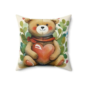 Teddy Bear Spun Heart Polyester Square Pillow - Cozy Home Decor - Dipaliz - Throw Pillows