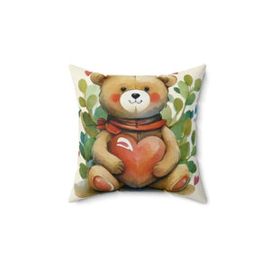 Teddy Bear Spun Heart Polyester Square Pillow - Cozy Home Decor - Dipaliz - Throw Pillows