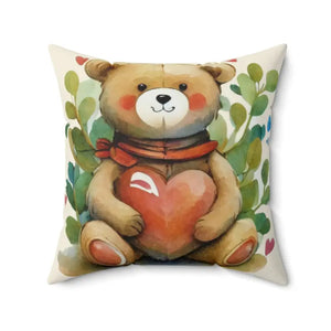 Teddy Bear Spun Heart Polyester Square Pillow - Cozy Home Decor - Dipaliz - Throw Pillows