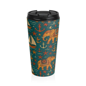 Whimsical Travel Mug Stainless Steel Elephant Design - Dipaliz - 15oz - Tumblers