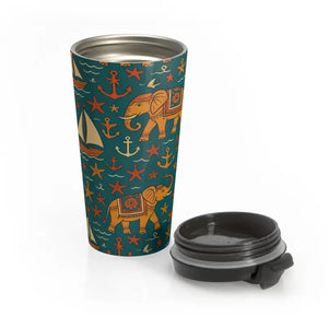 Whimsical Travel Mug Stainless Steel Elephant Design - Dipaliz - 15oz - Tumblers