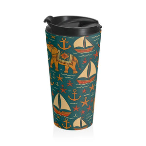 Whimsical Travel Mug Stainless Steel Elephant Design - Dipaliz - 15oz - Tumblers