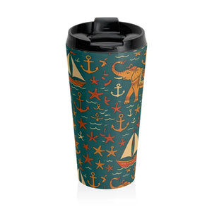 Whimsical Travel Mug Stainless Steel Elephant Design - Dipaliz - 15oz - Tumblers