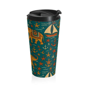 Whimsical Travel Mug Stainless Steel Elephant Design - Dipaliz - 15oz - Tumblers
