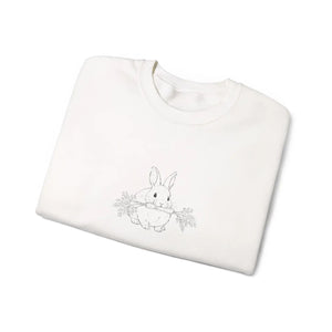 Cozy White Crewneck Sweatshirt - Floral Bunny Illustration - Dipaliz - Sweatshirts - m