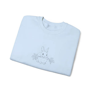 Cozy White Crewneck Sweatshirt - Floral Bunny Illustration - Dipaliz - Sweatshirts - m
