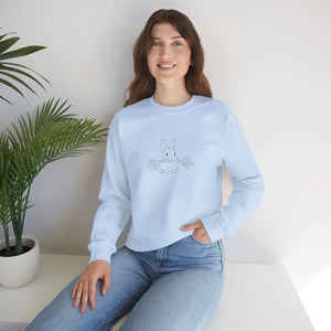 Cozy White Crewneck Sweatshirt - Floral Bunny Illustration - Dipaliz - Sweatshirts - m