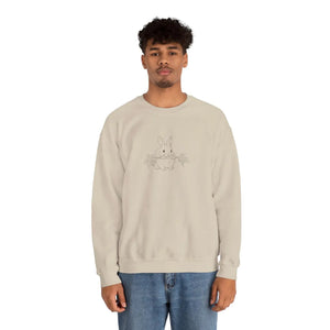 Cozy White Crewneck Sweatshirt - Floral Bunny Illustration - Dipaliz - Sweatshirts - m